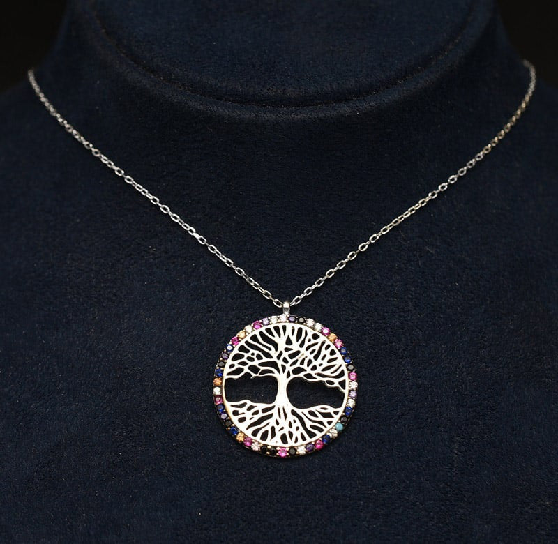 Lantisor Din Argint 925 Copacul Vieti Multicolor
