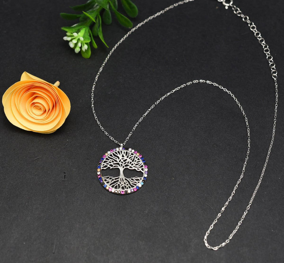 Lantisor Din Argint 925 Copacul Vieti Multicolor