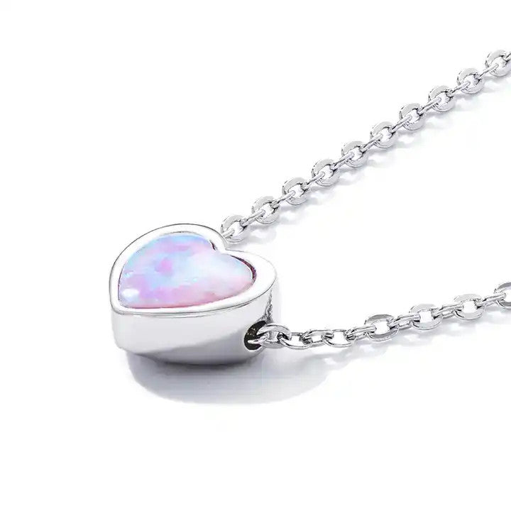 Lantisor Din Argint 925 Cu Opal Model Inima, strălucitor, pandantiv, colier, pentru femei, bijuterii, cadou 2.3g