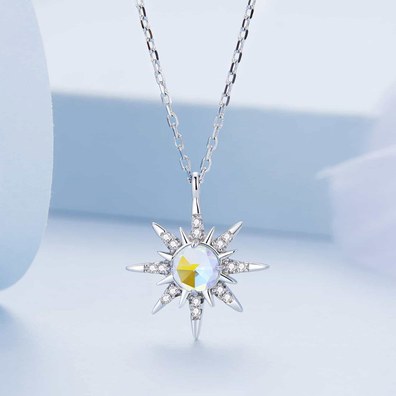 Lantisor Din Argint 925 MOONSTONE & ZIRCONE Soare 2.6g