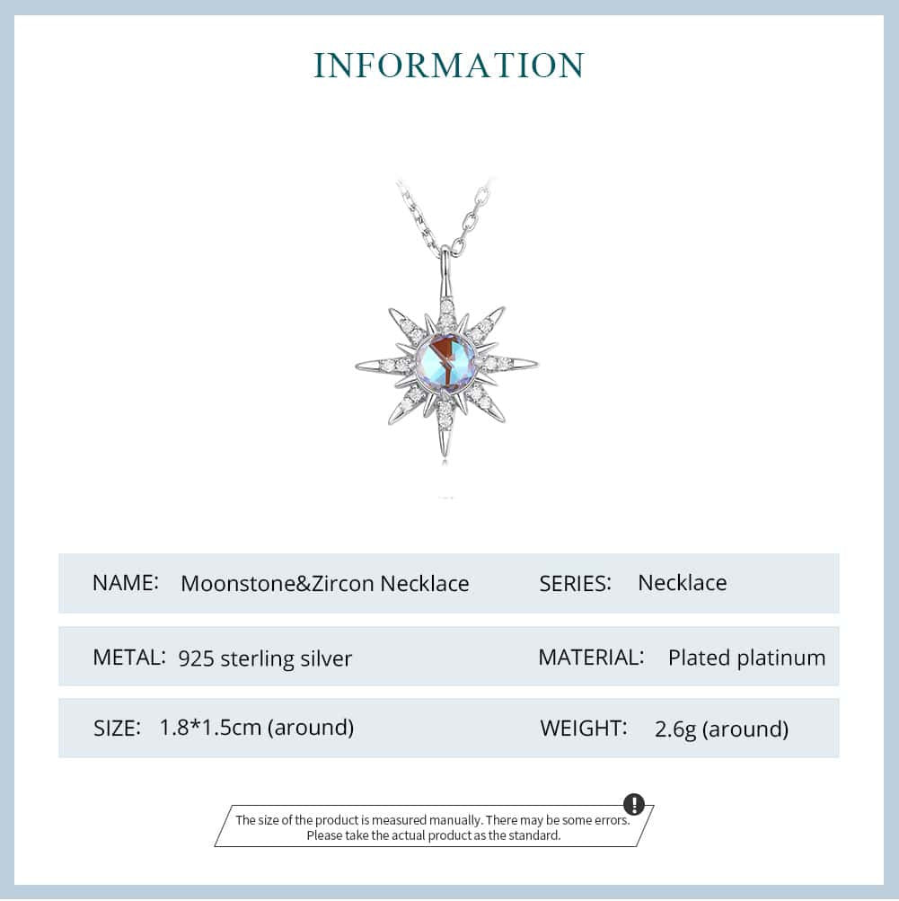 Lantisor Din Argint 925 MOONSTONE & ZIRCONE Soare 2.6g