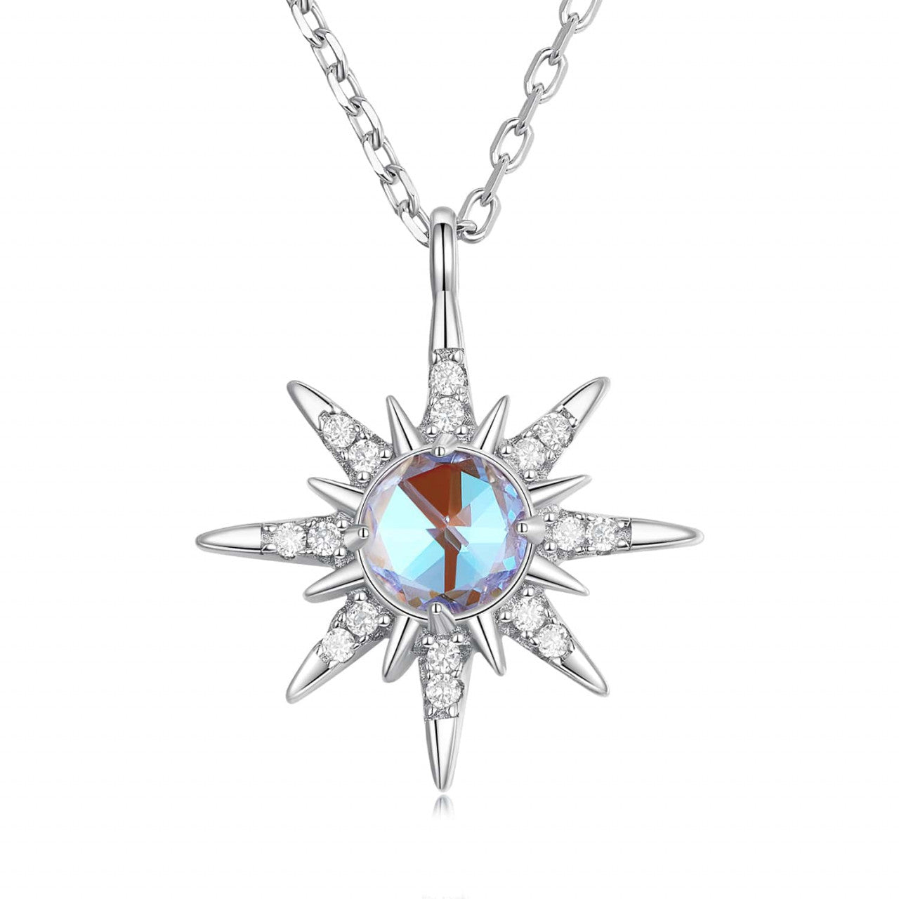 Lantisor Din Argint 925 MOONSTONE & ZIRCONE Soare 2.6g