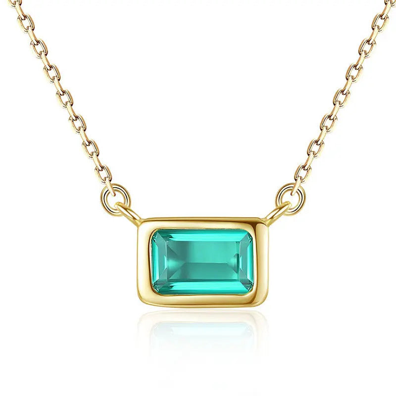 Lantisor Din Argint 925 Piatra Verde Model Finut Dreptunghiular Placat Aur 1.5g