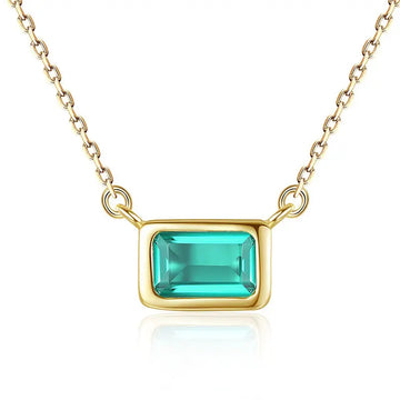 Lantisor Din Argint 925 Piatra Verde Model Finut Dreptunghiular Placat Aur 1.5g