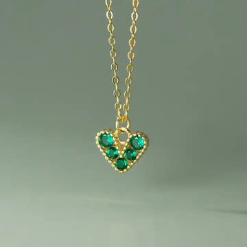 Lantisor Din Argint 925 Piatra Verde Model Inima Romantica - Placat Aur Pentru Femei si Fete 1.68g