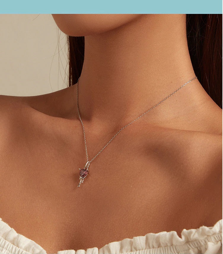 Lantisor din Argint 925 Pink Droplet Heart