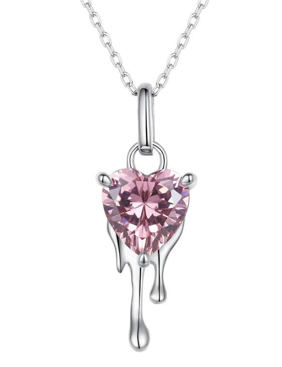 Lantisor din Argint 925 Pink Droplet Heart