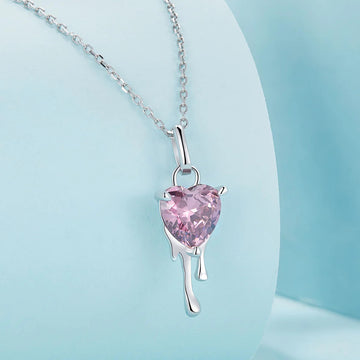 Lantisor din Argint 925 Pink Droplet Heart