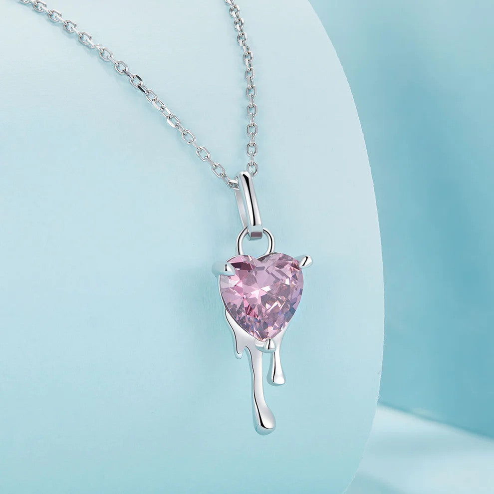 Lantisor din Argint 925 Pink Droplet Heart