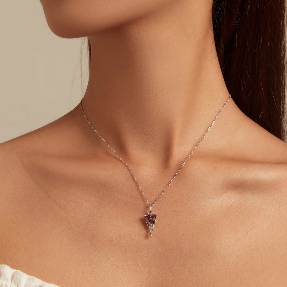 Lantisor din Argint 925 Pink Droplet Heart