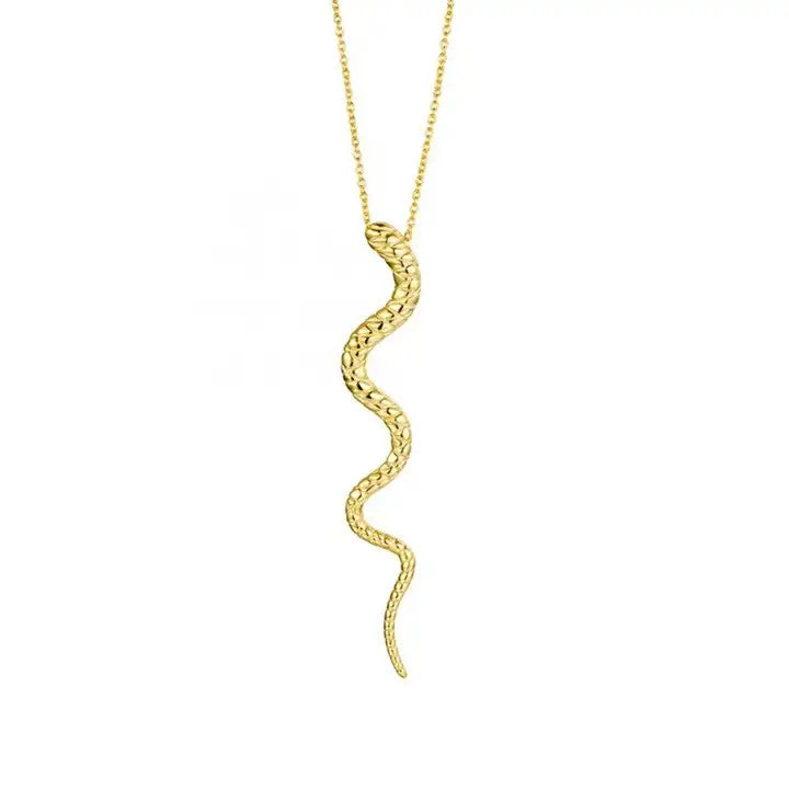 Lantisor Din Argint 925 Placat Aur Pandantiv Sarpe / Snake 2.5g