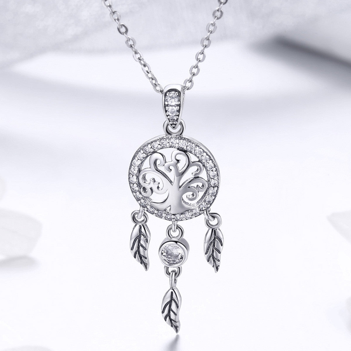 Lantisor Din Argint 925 Reglabil cu Dream Catcher cu Copacul Vietii Model Rotund