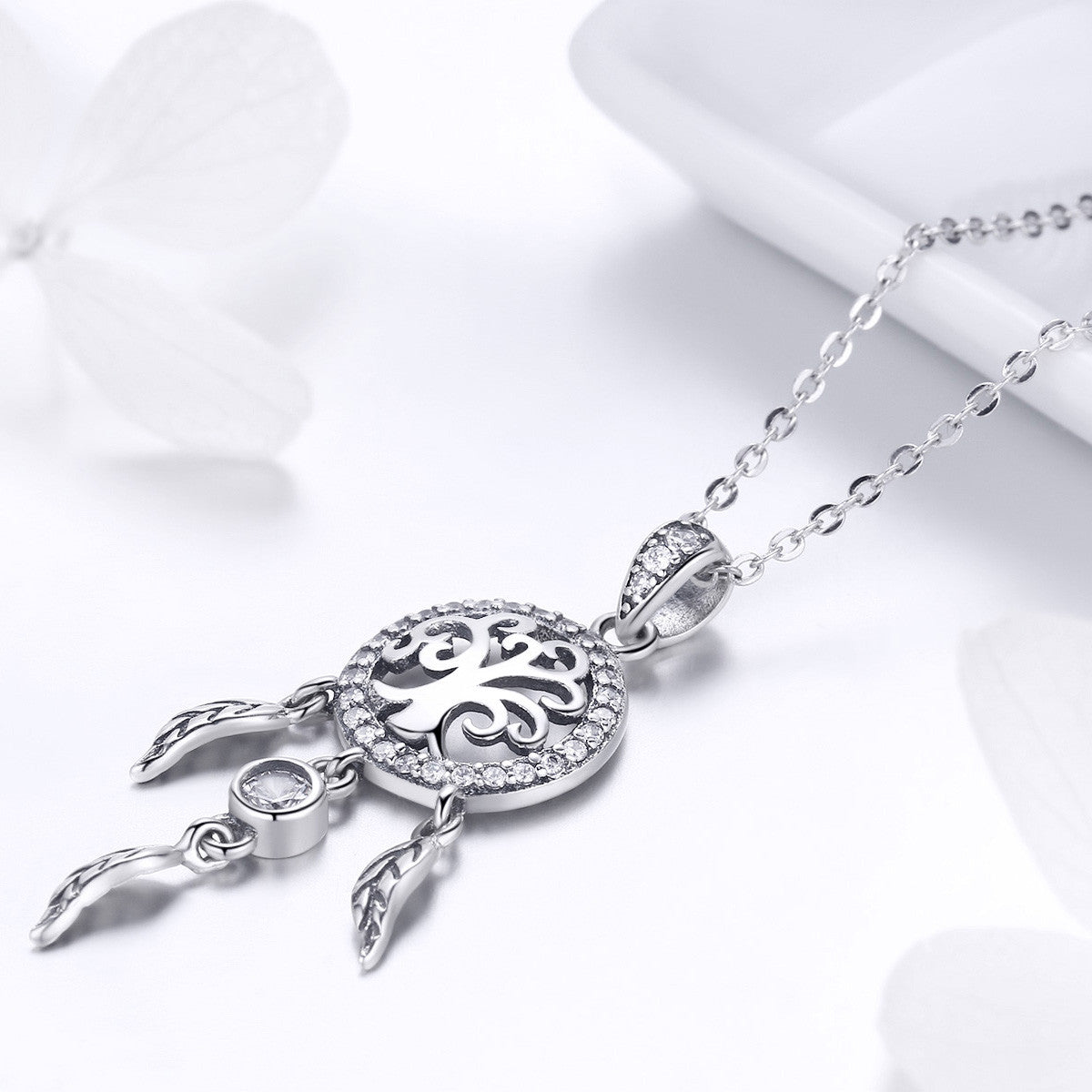 Lantisor Din Argint 925 Reglabil cu Dream Catcher cu Copacul Vietii Model Rotund