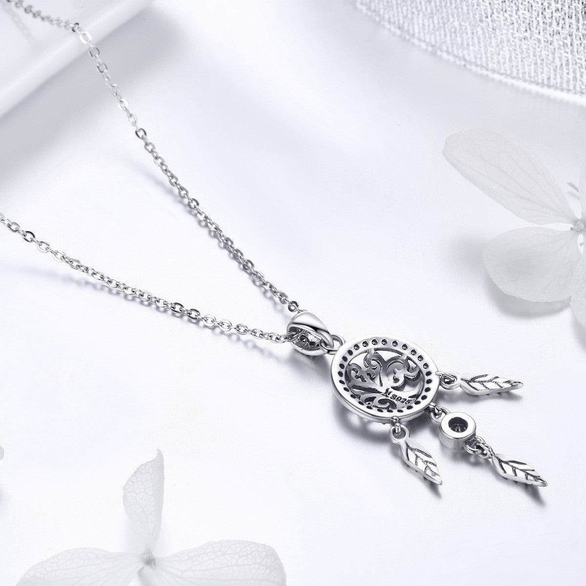 Lantisor Din Argint 925 Reglabil cu Dream Catcher cu Copacul Vietii Model Rotund