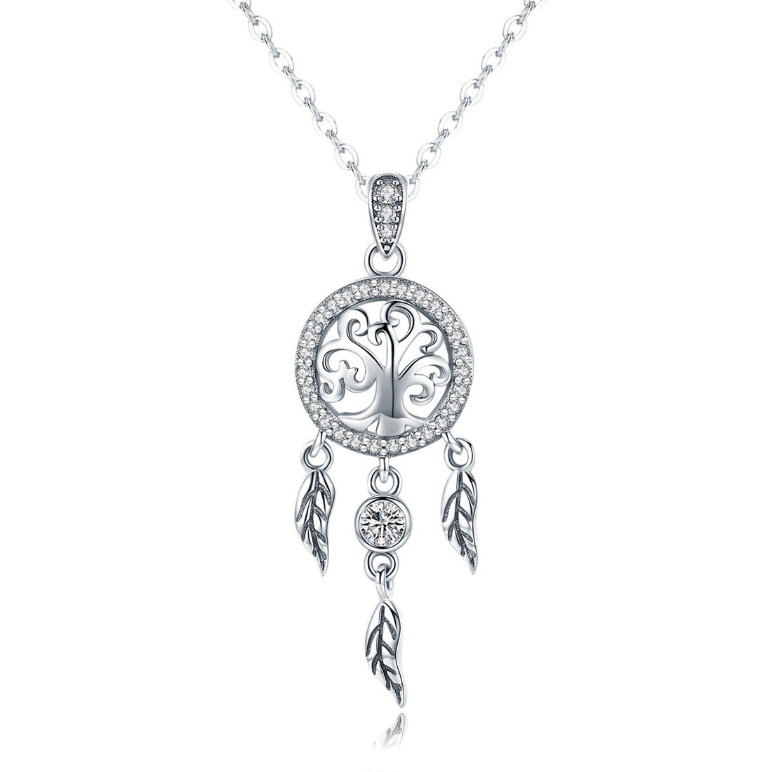 Lantisor Din Argint 925 Reglabil cu Dream Catcher cu Copacul Vietii Model Rotund