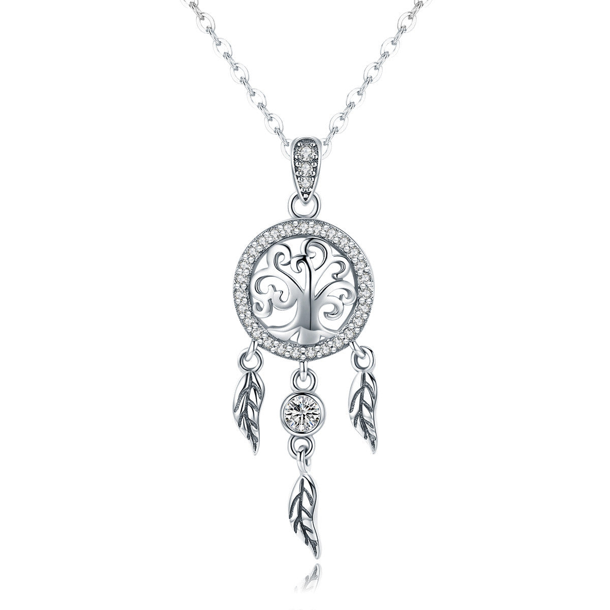 Lantisor Din Argint 925 Reglabil cu Dream Catcher cu Copacul Vietii Model Rotund
