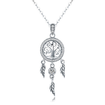 Lantisor Din Argint 925 Reglabil cu Dream Catcher cu Copacul Vietii Model Rotund