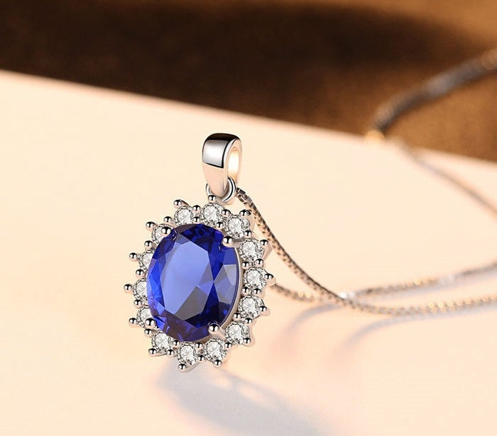 Pandantiv cu Lantisor Argint 925 Blue Sapphire 3.2g