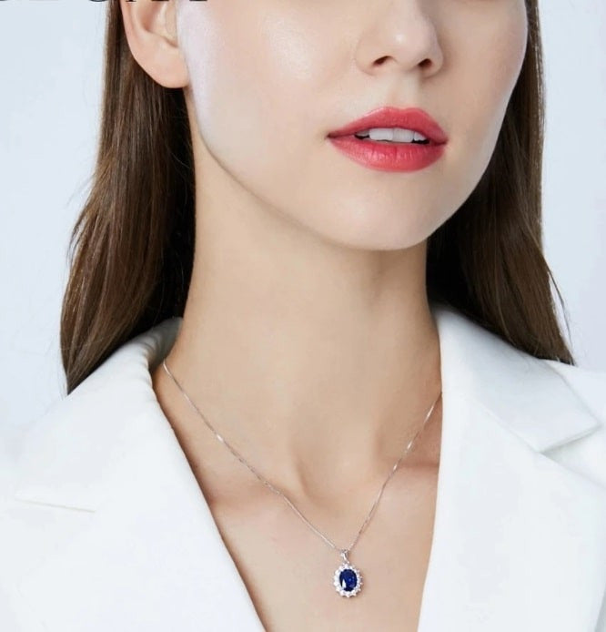 Pandantiv cu Lantisor Argint 925 Blue Sapphire 3.2g