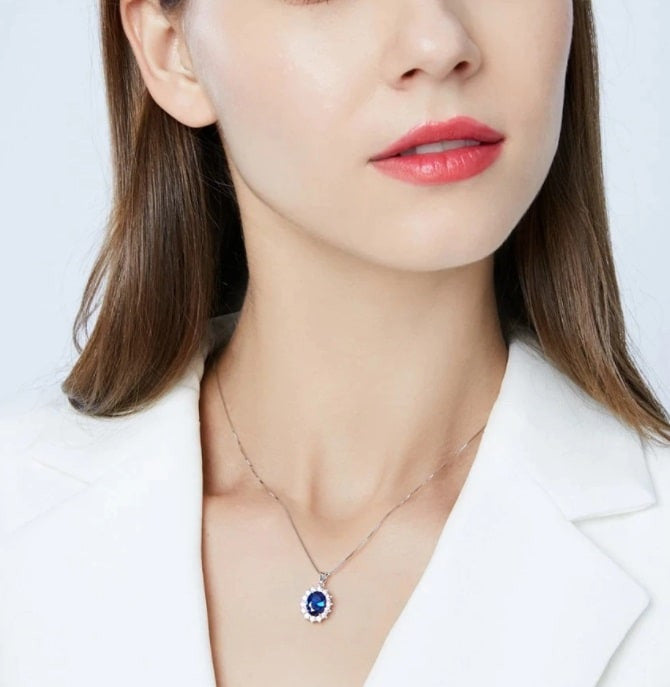 Pandantiv cu Lantisor Argint 925 Blue Sapphire 3.2g