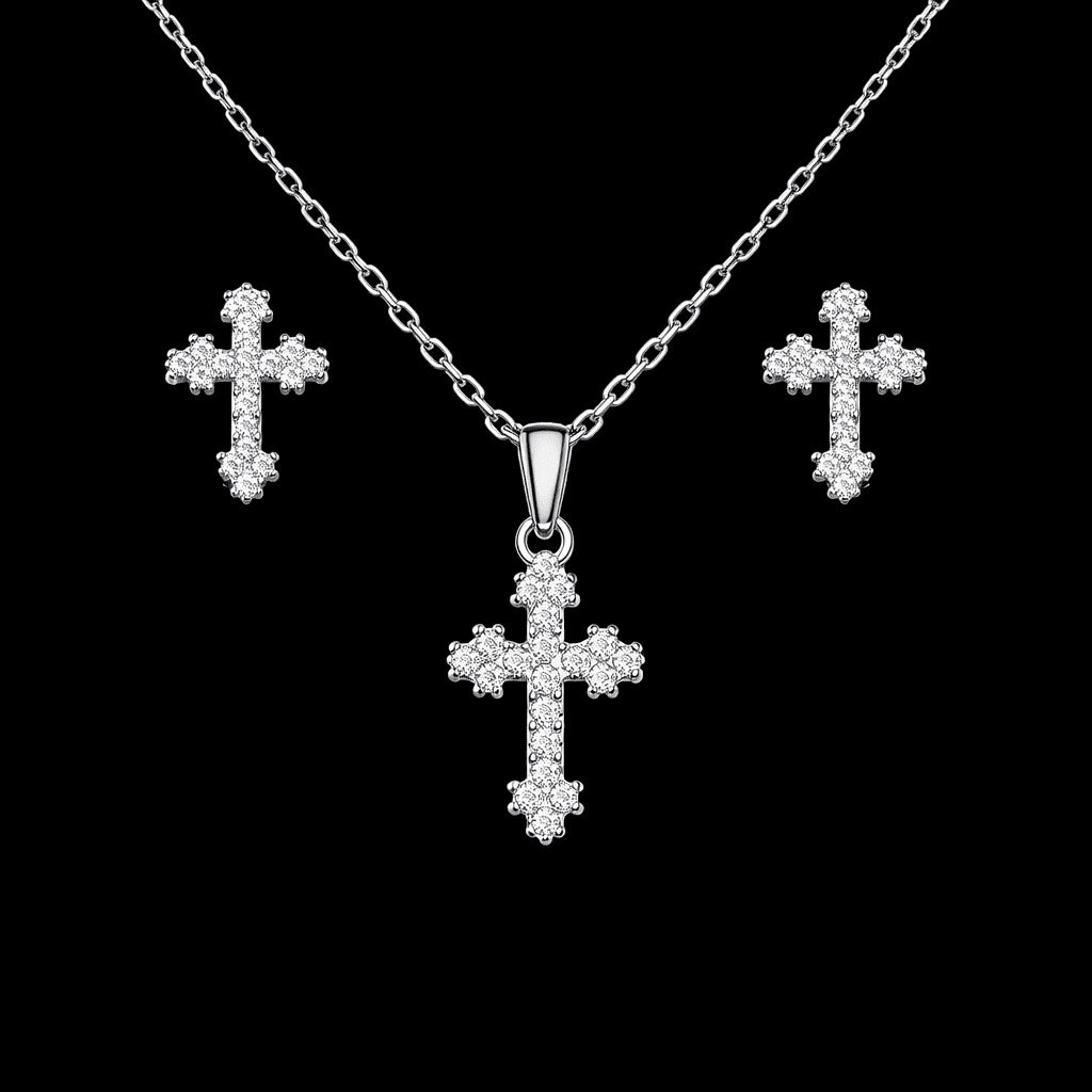 Set Argint 925 Colier Si Cercei cu Simbol Cruce 4g