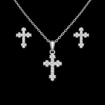 Set Argint 925 Colier Si Cercei cu Simbol Cruce 4g