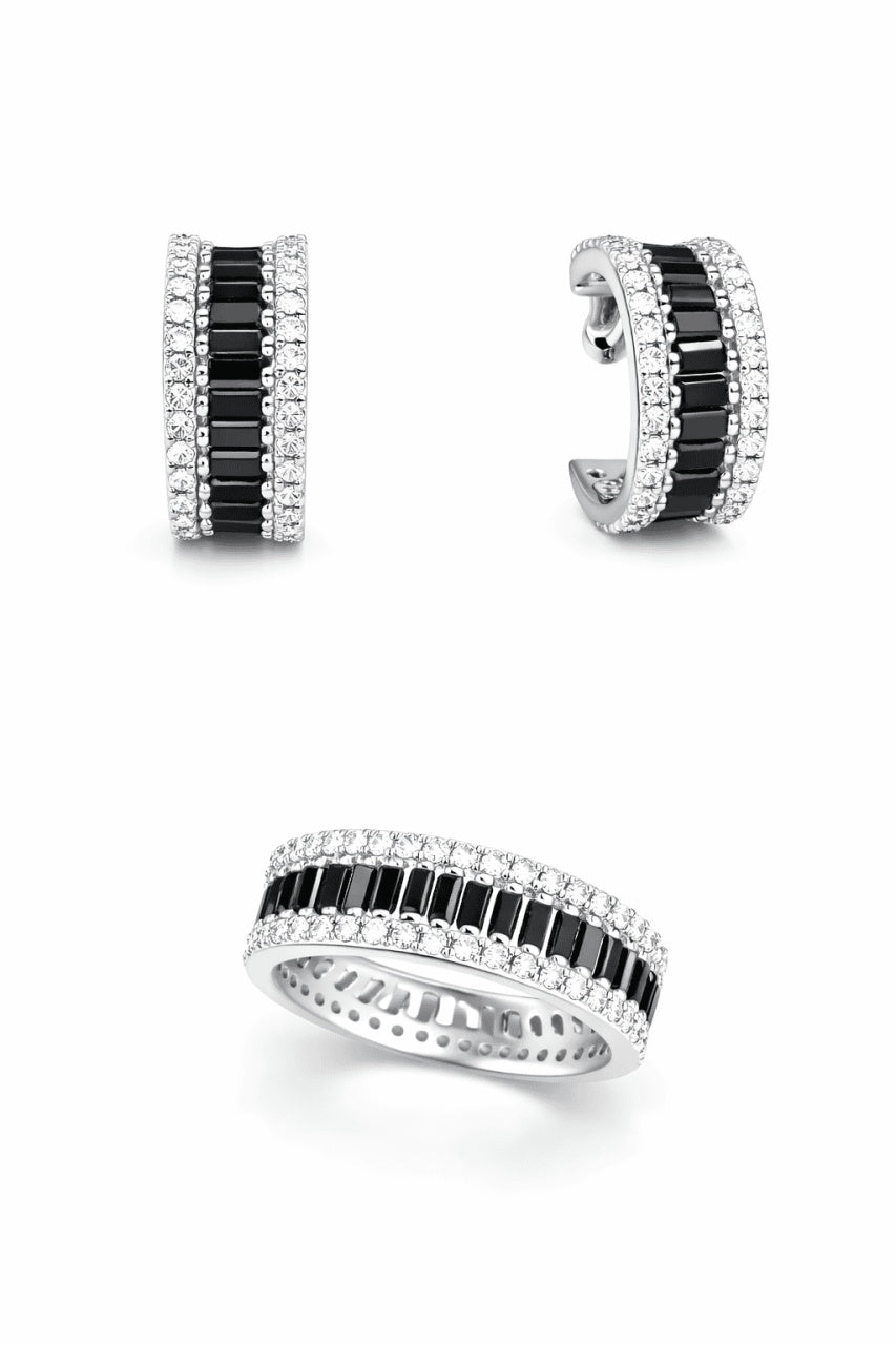 Set Argint 925 Inel si Cercei cu Zirconii Black 5g