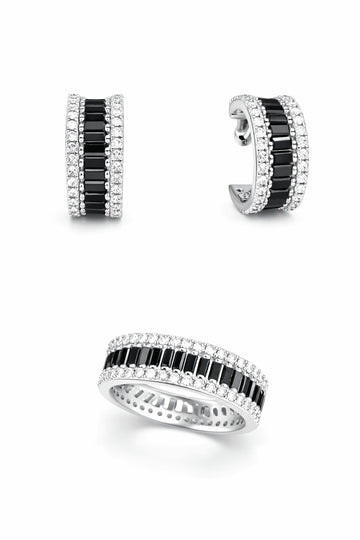 Set Argint 925 Inel si Cercei cu Zirconii Black 5g