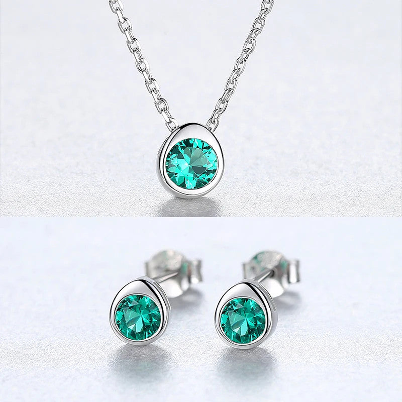 Set Argint 925 de Bijuterii Fine Geometrice Piatra Verde Pentru Femei Finut 2.28g