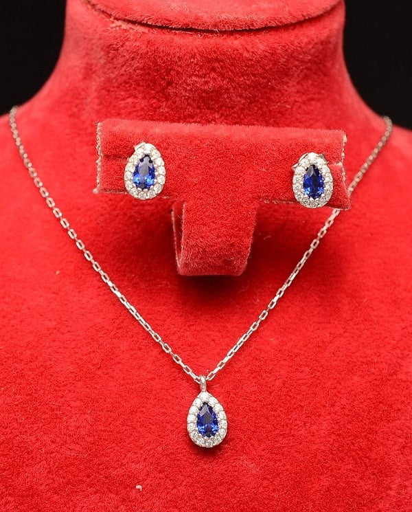 Set Argint 925 Lantisor, Pandativ Si Cercei Rodiat -BLUE SAPPHIRE 2.64g