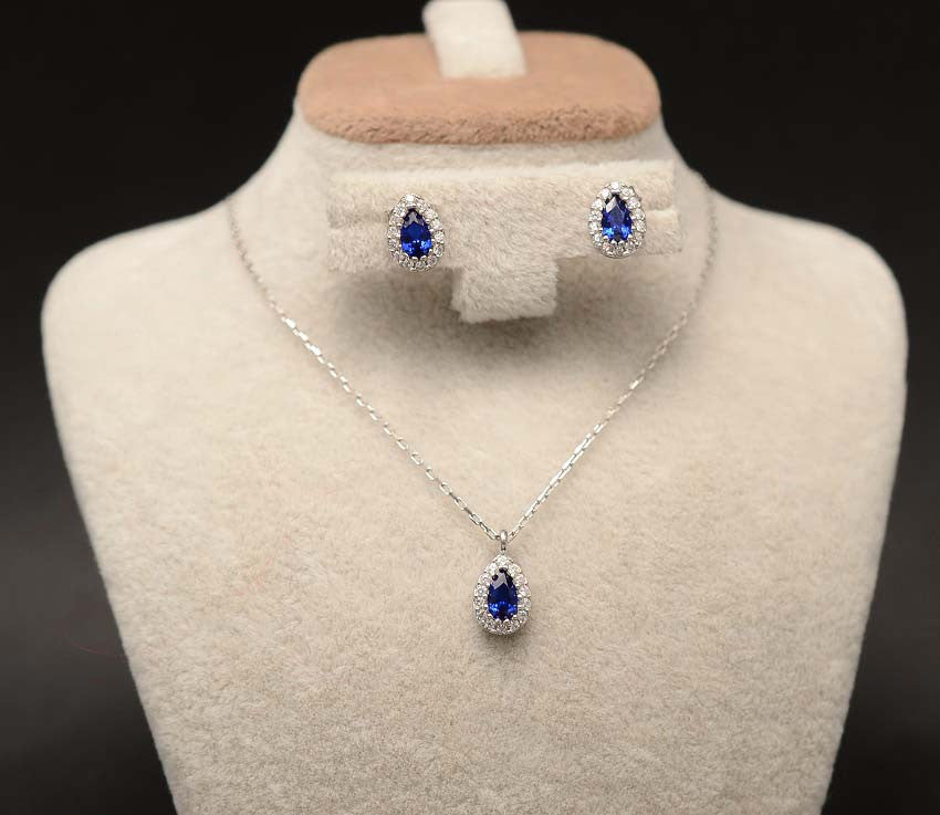 Set Argint 925 Lantisor, Pandativ Si Cercei Rodiat -BLUE SAPPHIRE 2.64g