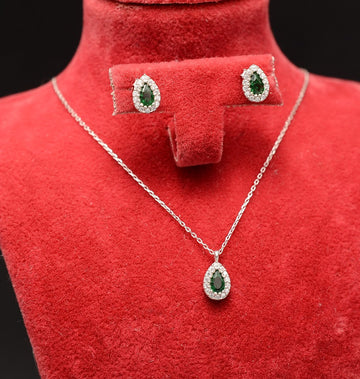 Set Argint 925 Lantisor, Pandativ Si Cercei Rodiat -Green