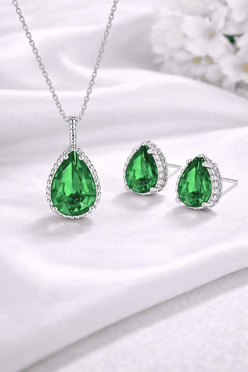 Set Argint 925 Lantisor, Pandativ Si Cercei Rodiat, Verde -Green- Maricel