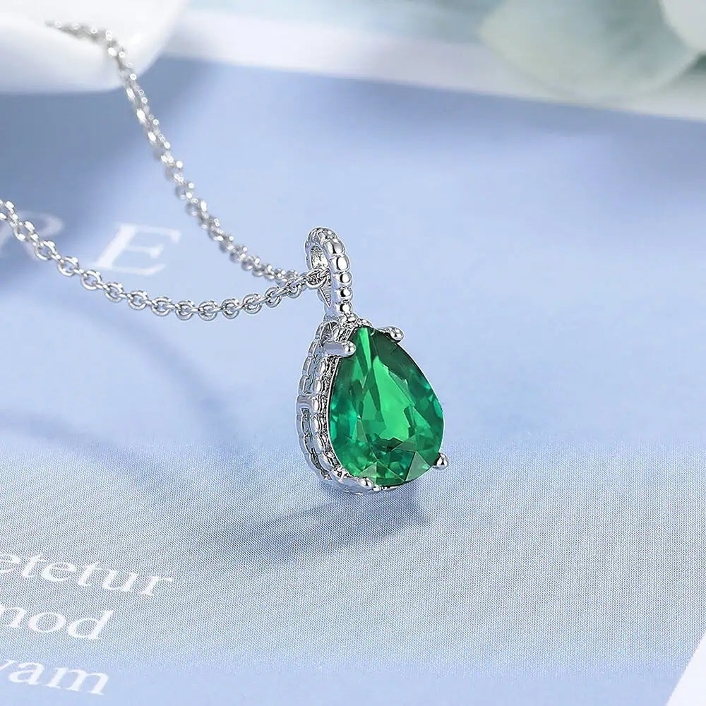 Set Argint 925 Lantisor, Pandativ Si Cercei Rodiat, Verde -Green- Maricel