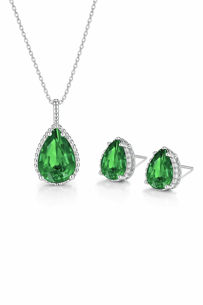 Set Argint 925 Lantisor, Pandativ Si Cercei Rodiat, Verde -Green- Maricel