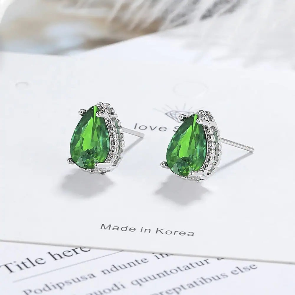 Set Argint 925 Lantisor, Pandativ Si Cercei Rodiat, Verde -Green- Maricel