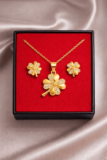 Set Bijuterii Argint 925 Auriu Model Trifoi Cu Patru Foi – Noroc și Eleganță SET 203Y