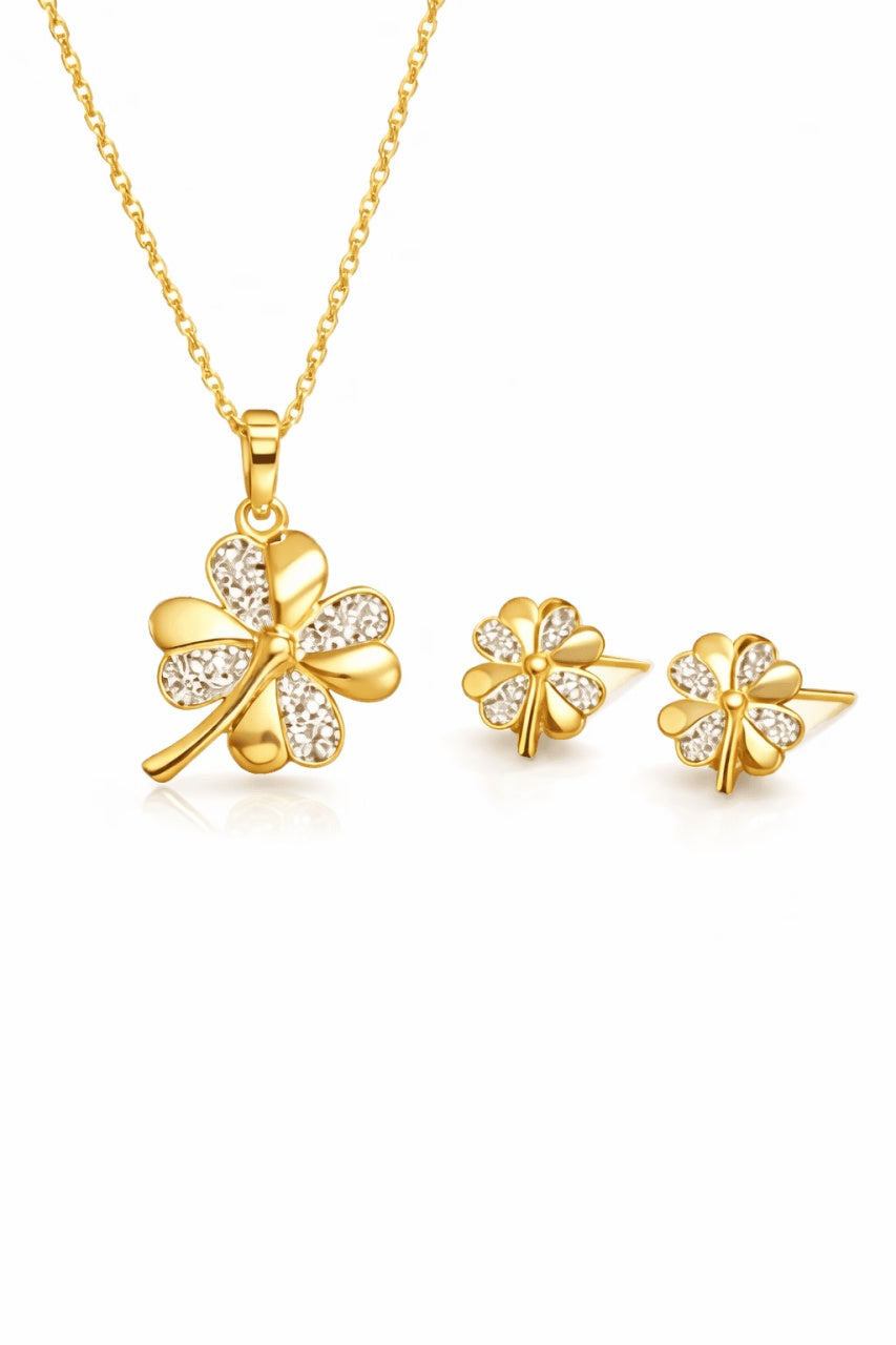 Set Bijuterii Argint 925 Auriu Model Trifoi Cu Patru Foi – Noroc și Eleganță SET 203Y
