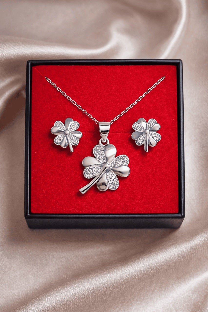 Set Bijuterii Argint 925 Model Trifoi Cu Patru Foi – Noroc și Eleganță SET 203X