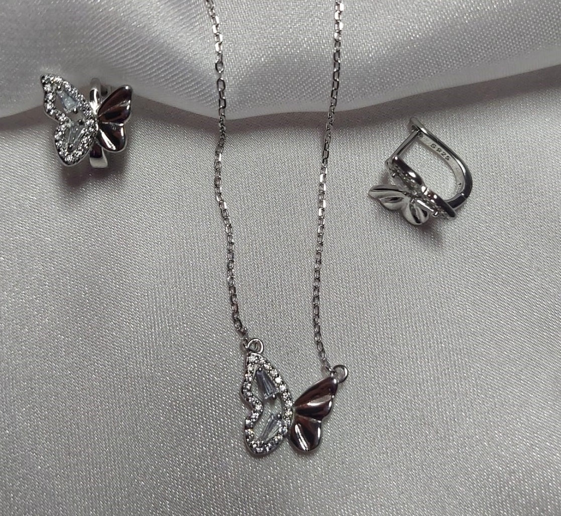 Set Bijuterii Argint 925 Fluture Cu Zirconii – Model Fin, Elegant Set 207X