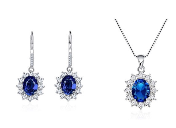 Set Bijuterii Argint S925 Cu Cristale Safir – Eleganță și Stil 209A