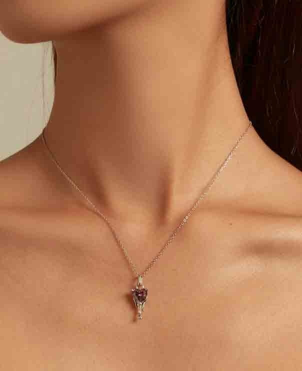 Set Bijuterii Femei Lant Si Cercei Inima Roz Argint 925iu Elegant Zirconiu Piatra Pink Cubic Zircon 4.7g