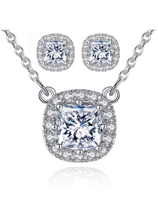 Set cercei si colier din argint S925 zirconiu cubic de lux 4.6g