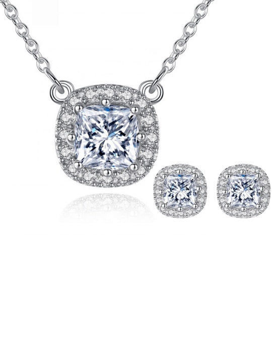 Set cercei si colier din argint S925 zirconiu cubic de lux 4.6g