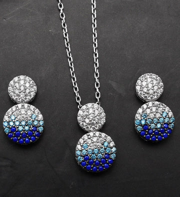 Set Cercei si Lantisor Din Argint S925 Albastru/Blue Model Lacrima 4.4g