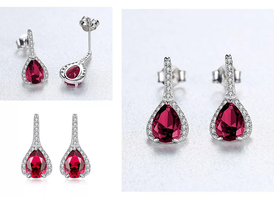 Set Cercei si Lantisor Din Argint S925 Zirconiu Rubin Duchess Rosu 3.3g