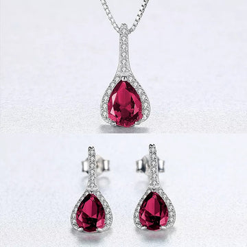 Set Cercei si Lantisor Din Argint S925 Zirconiu Rubin Duchess Rosu 3.3g
