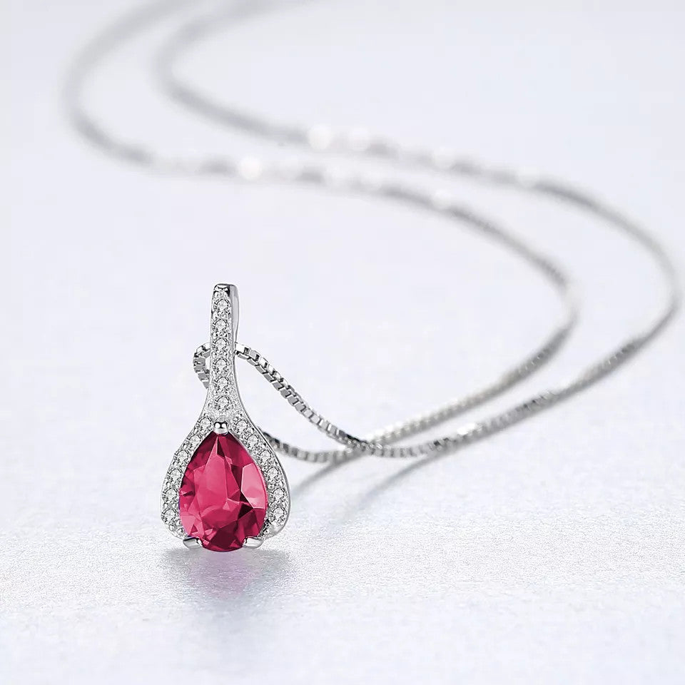 Set Cercei si Lantisor Din Argint S925 Zirconiu Rubin Duchess Rosu 3.3g