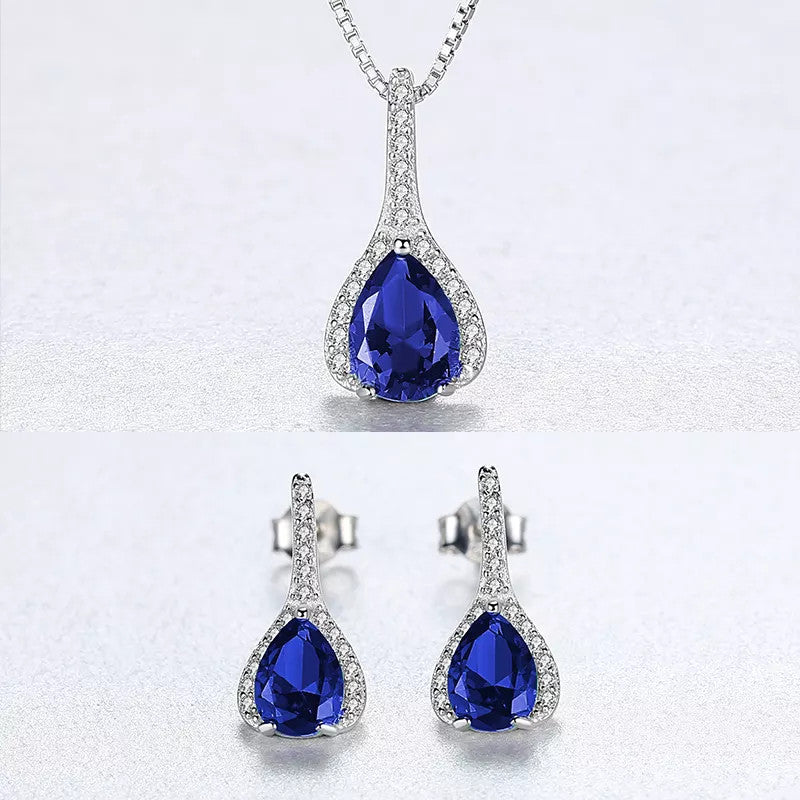 Set Cercei si Lantisor Din Argint S925 Zirconiu Safir Duchess Blue 3.3g