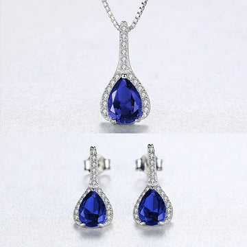 Set Cercei si Lantisor Din Argint S925 Zirconiu Safir Duchess Blue 3.3g